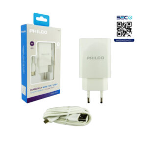 Cargador rápido PHILCO, 2 USB + Cable Tipo C, 2.1 AMP, R2109